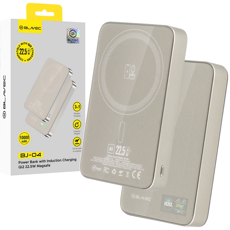 Blavec BJ-04 MagSafe belaidė išorinė baterija -10000 mAh, auksinė, 2 nuotrauka